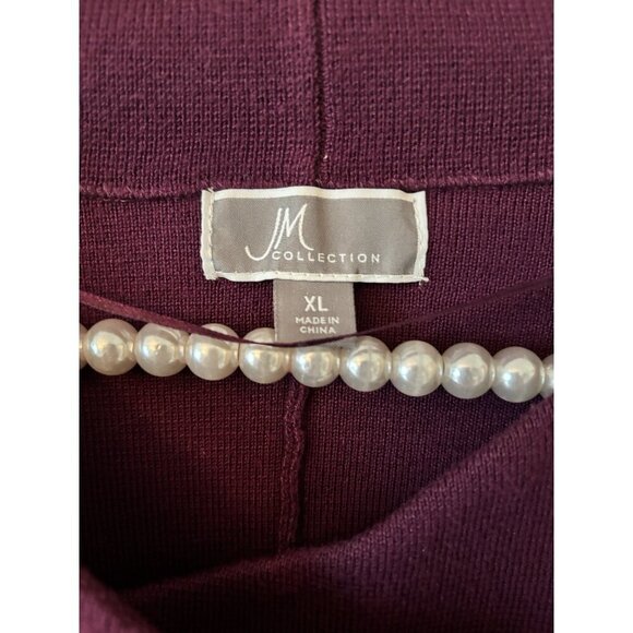 JM Collection Womens Size XL Burgundy Cardigan Sweater Beaded Flower Trim - Picture 5 of 5